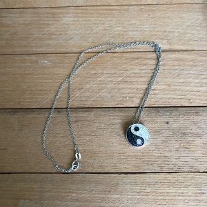 Black + white diamond sterling silver 925 yin yang